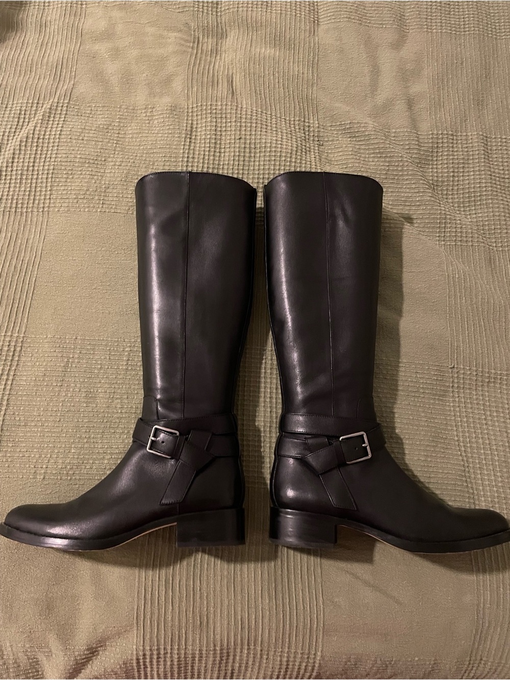 Cole Haan Black Leather Knee-High Buckle Riding Boots